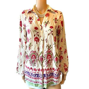 Zara Boho Floral Summer Beach Button Up Shirt Women Size XS